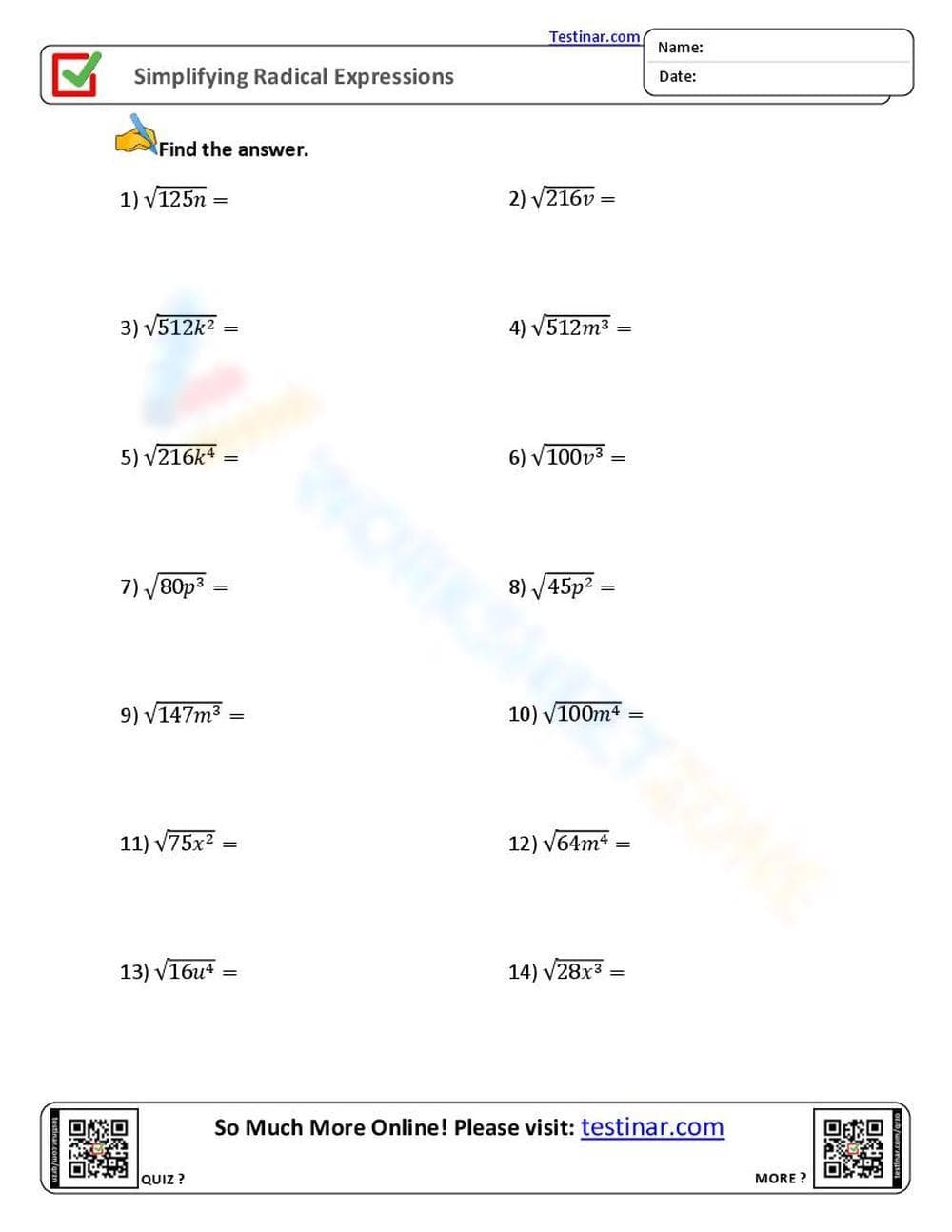 Simplifying Radical Equations Worksheets Simplifying Radical Equations Worksheets