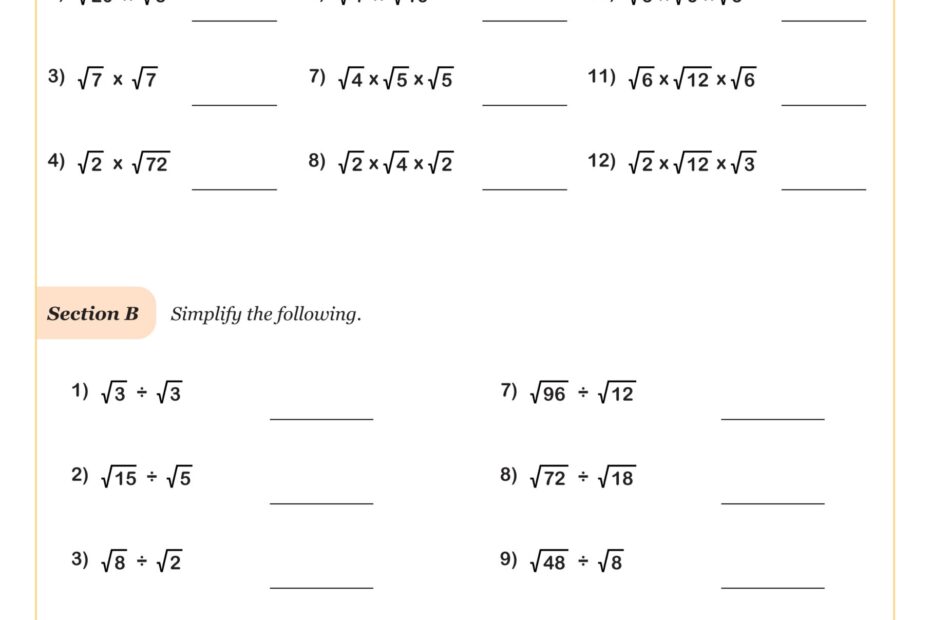 Simplifying Radicals B Worksheet Fun And Engaging Algebra I PDF Worksheets