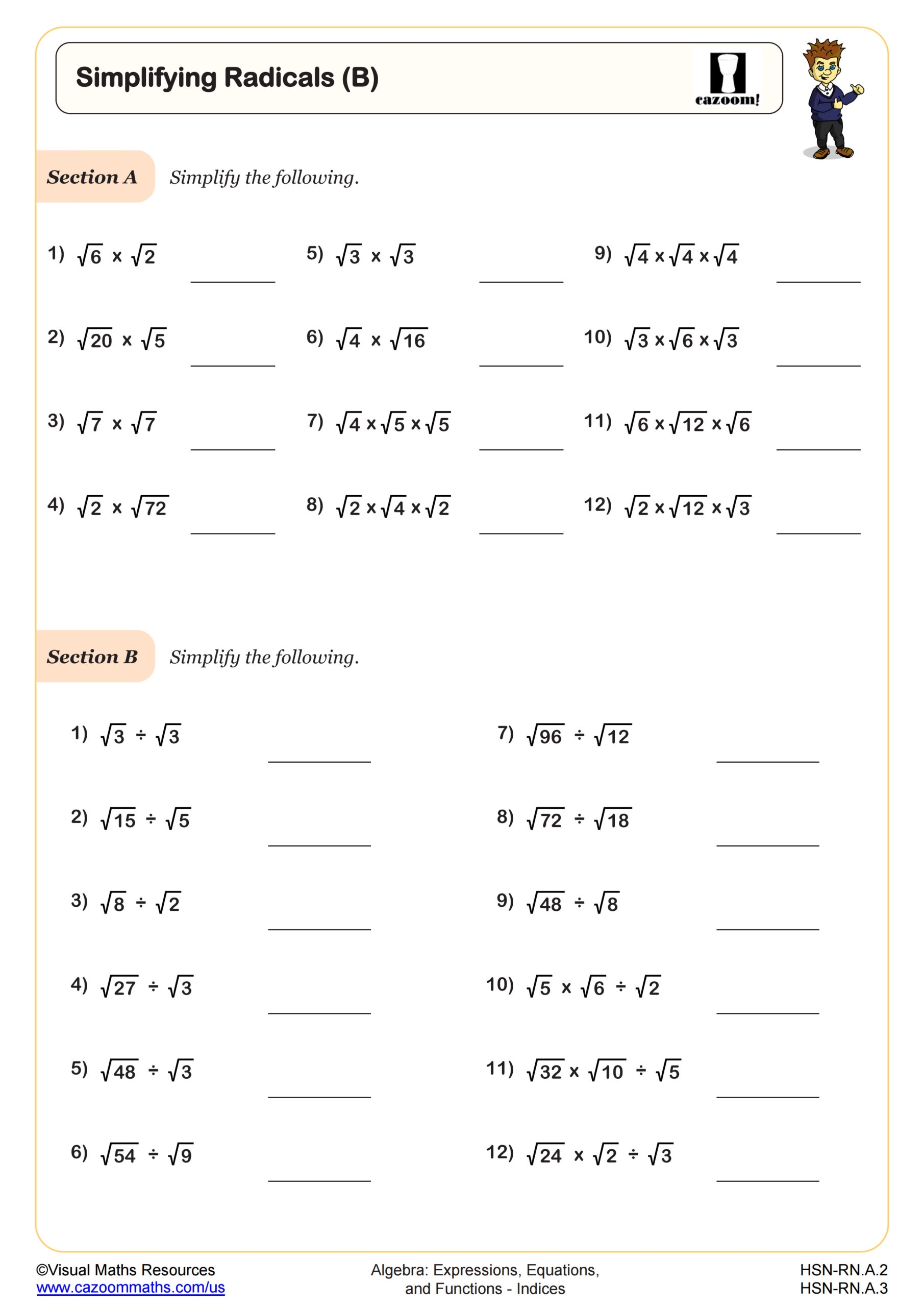 Simplifying Radicals B Worksheet Fun And Engaging Algebra I PDF Worksheets Simplifying Radicals B Worksheet Fun And Engaging Algebra I PDF Worksheets